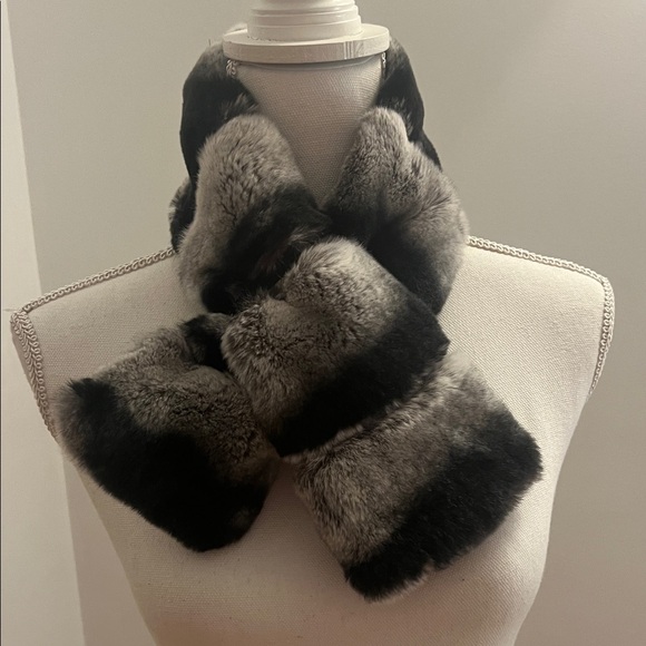 Elegant Black and Gray Fur Scarf
